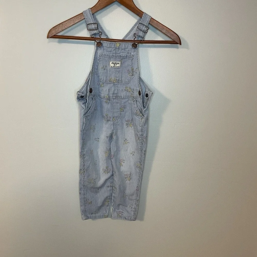 Oshkosh B'gosh‎ 2T Denim Jean Girls Floral Flower Bib Overalls